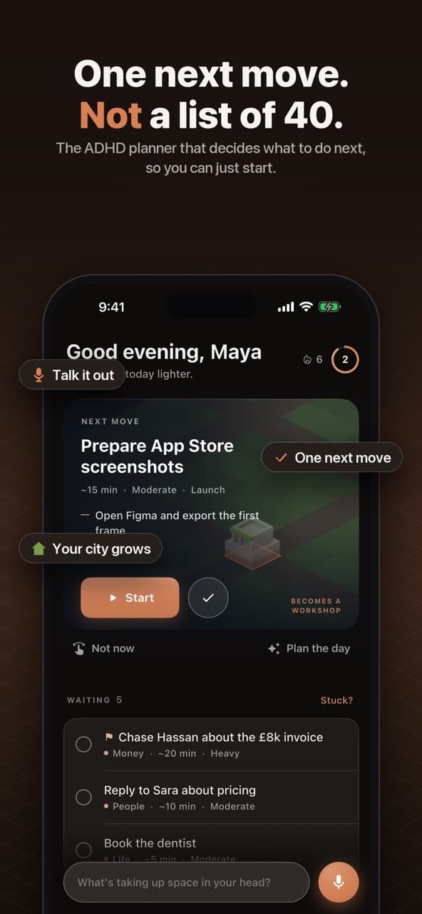 BrainHD iPhone screenshot: dump a list, grow a city